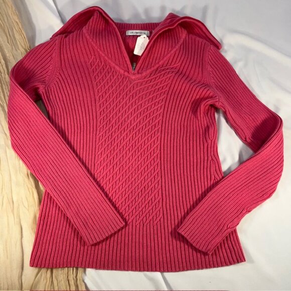 Liz Claiborne Women's Pink Cable Knit Sweater 3/4 Zip Size S - Picture 12 of 13